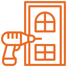 Door installation icon with power drill – home improvement and door repair services.