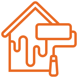 Orange house painting icon with paint roller and dripping paint – professional home interior and exterior painting services